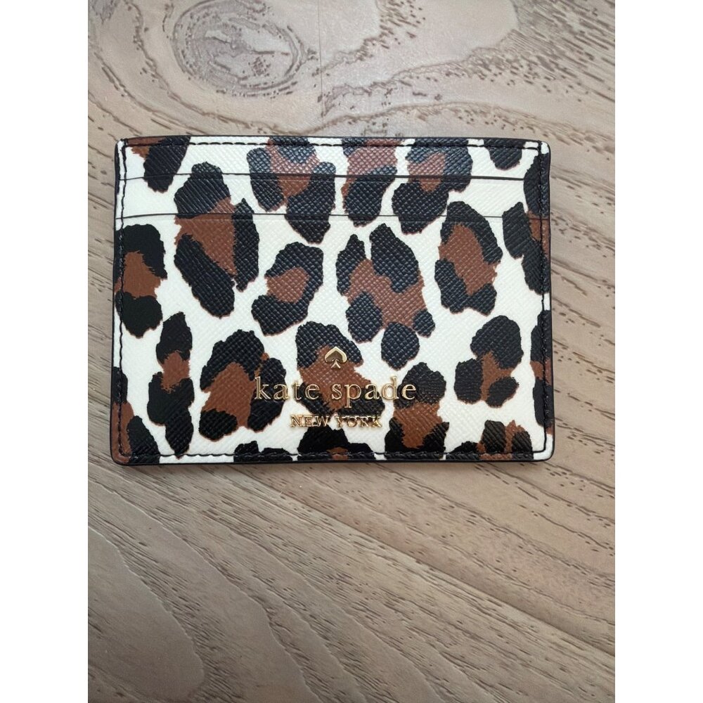 Kate Spade New York Madison Spotted Leopard Small Slim Card Holder Cream Multi K